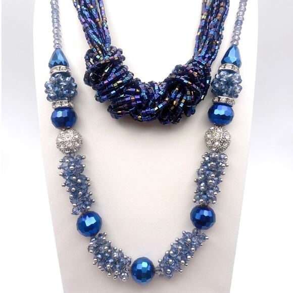 Bundle of Two Vintage Blue Beads Necklaces - Picture 1 of 7